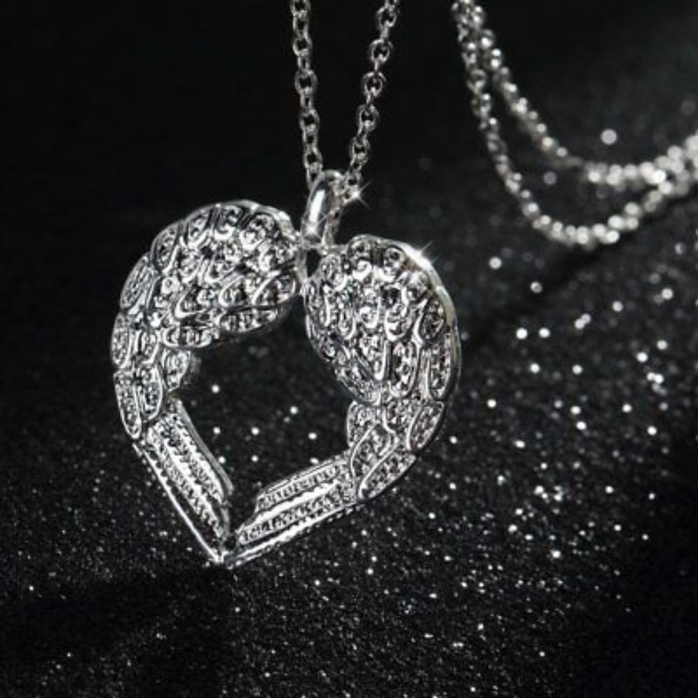 Women 925 Sterling Angel Wing Love Heart Silver Pe